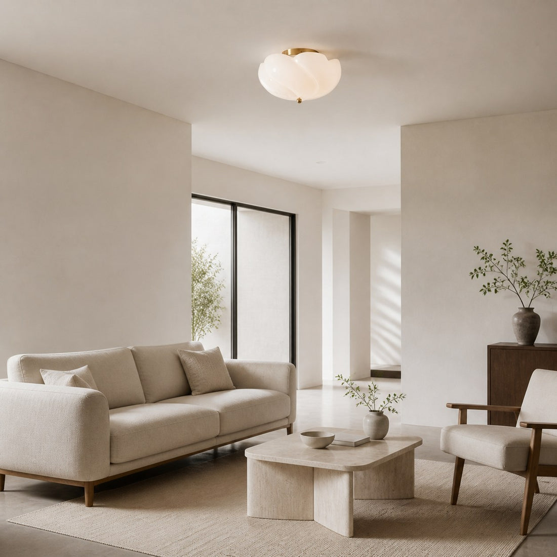 Modo Ceiling Light –Minimalist Glass Shade with Sleek Brass Frame for Dining Room or Office