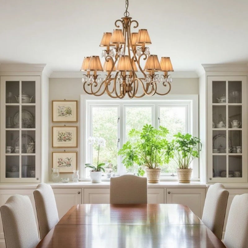 Talonis Multi-light Fabric Chandelier - Elegant Metal Curved Arms for Dining and Living