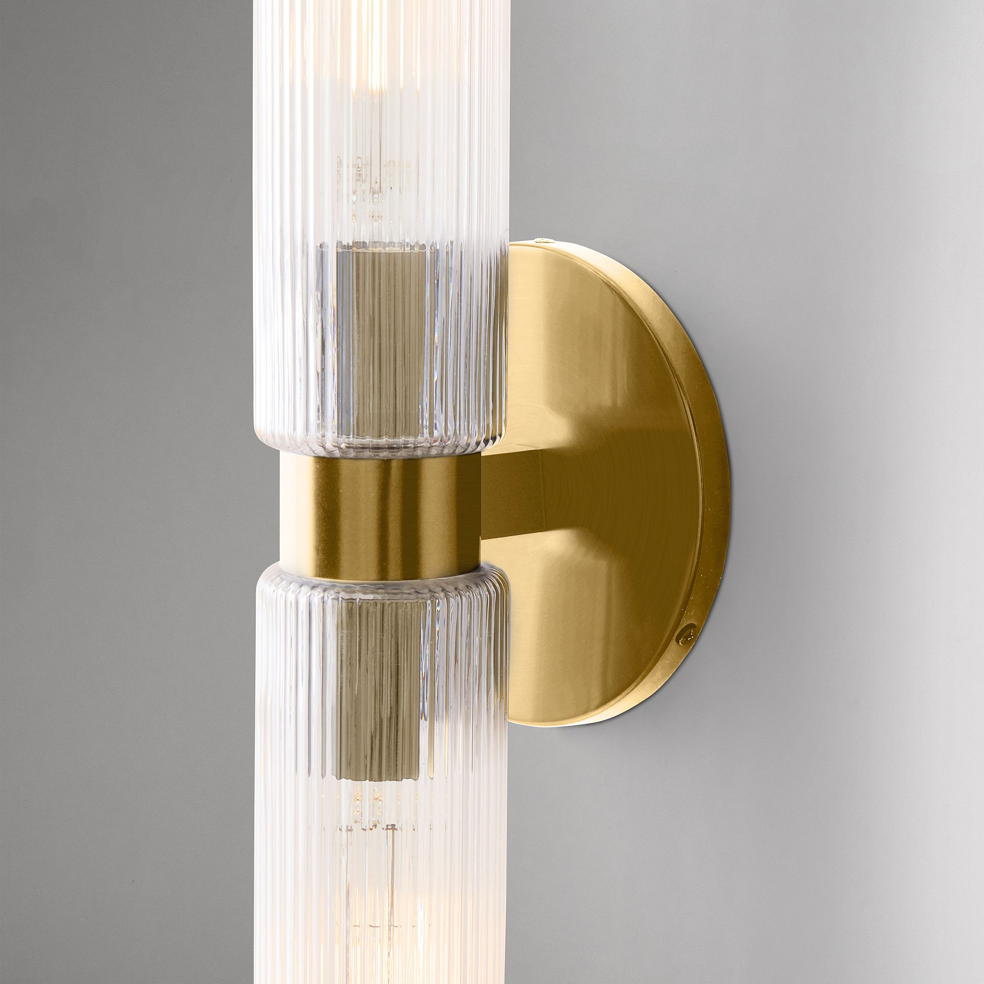 Rivora Modern Fluted Glass Wall Light - Double Short Indoor Outdoor Sconce