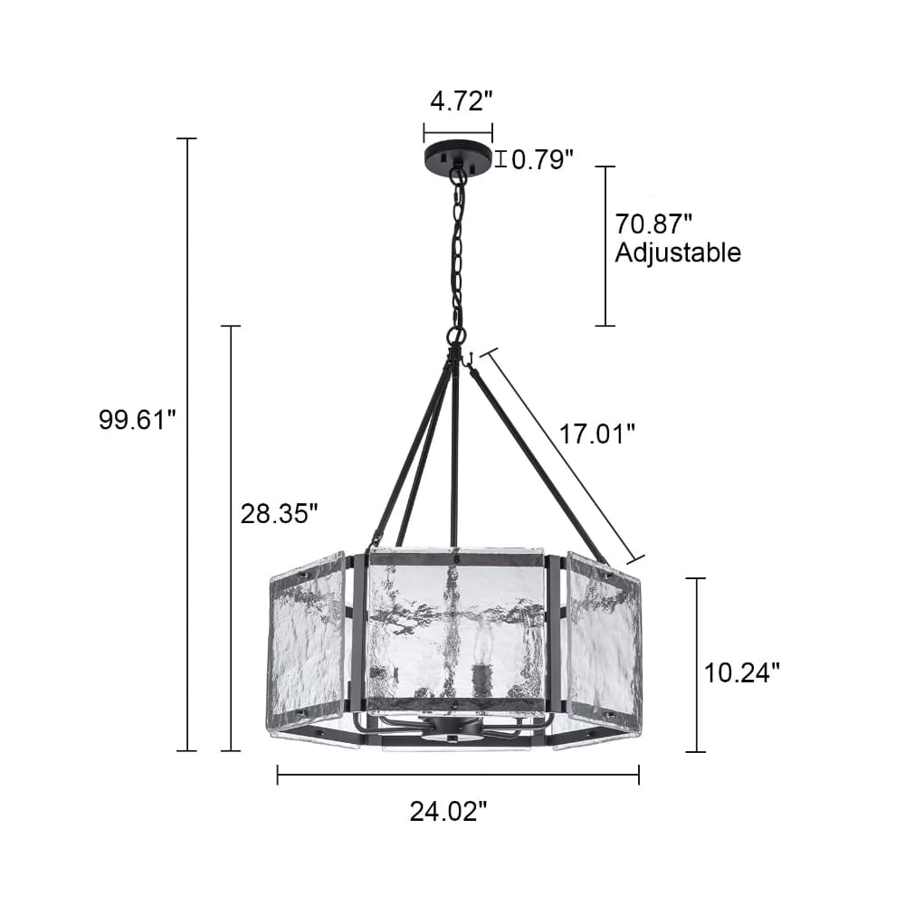 Textured Water Ripple Drum Chandelier - 6-Light Glass Pendant Light
