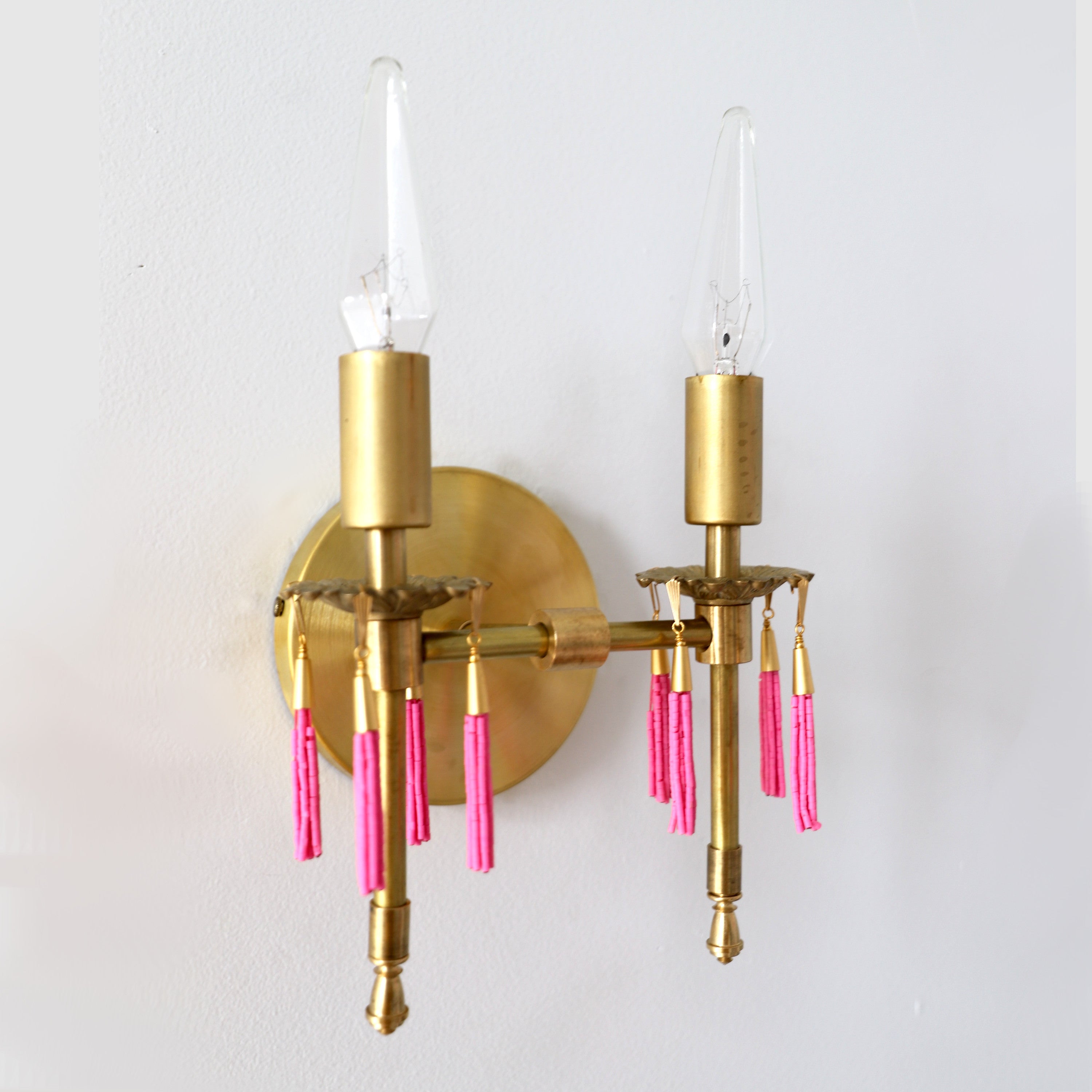 Antique Style Victorian Double Brass Wall Lamp - Sconce With Tassels