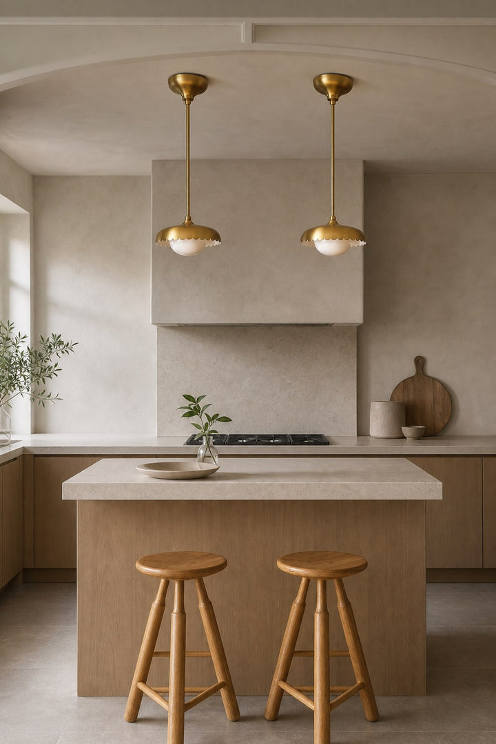 Rayla Scallop Pendant Light – Brass Finish Retro Ceiling Lamp for Dining & Kitchen