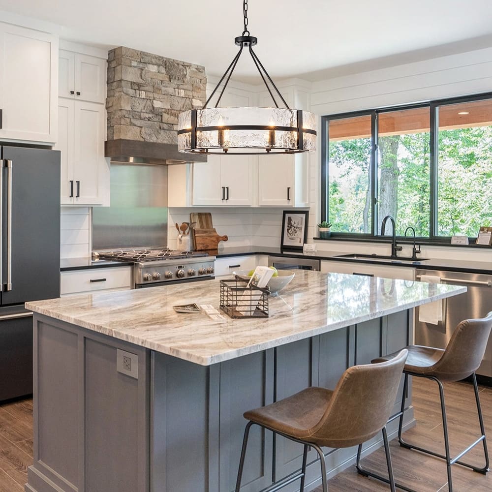 Modern Wide Drum Pendant Lamp – Clear Glass Chandelier For Living Room