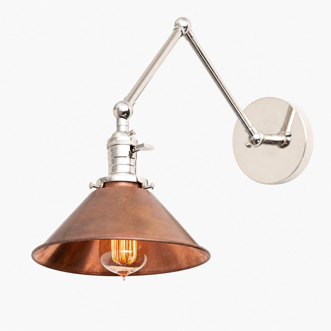Conique Metal Industrial Wall Sconce with Adjustable Arm - Vintage Copper Cone Shade for Task Lighting