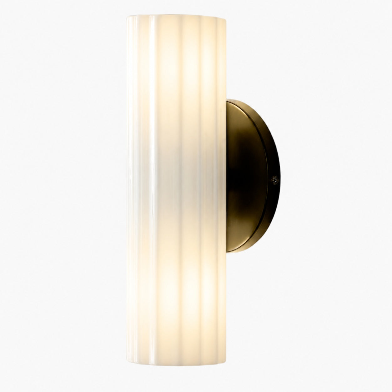 Trenia Steel Wall Sconce with Milky Glass Shade - Vertical Ribbed Design