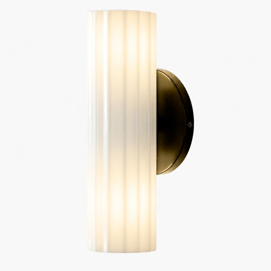 Trenia Steel Wall Sconce with Milky Glass Shade - Vertical Ribbed Design