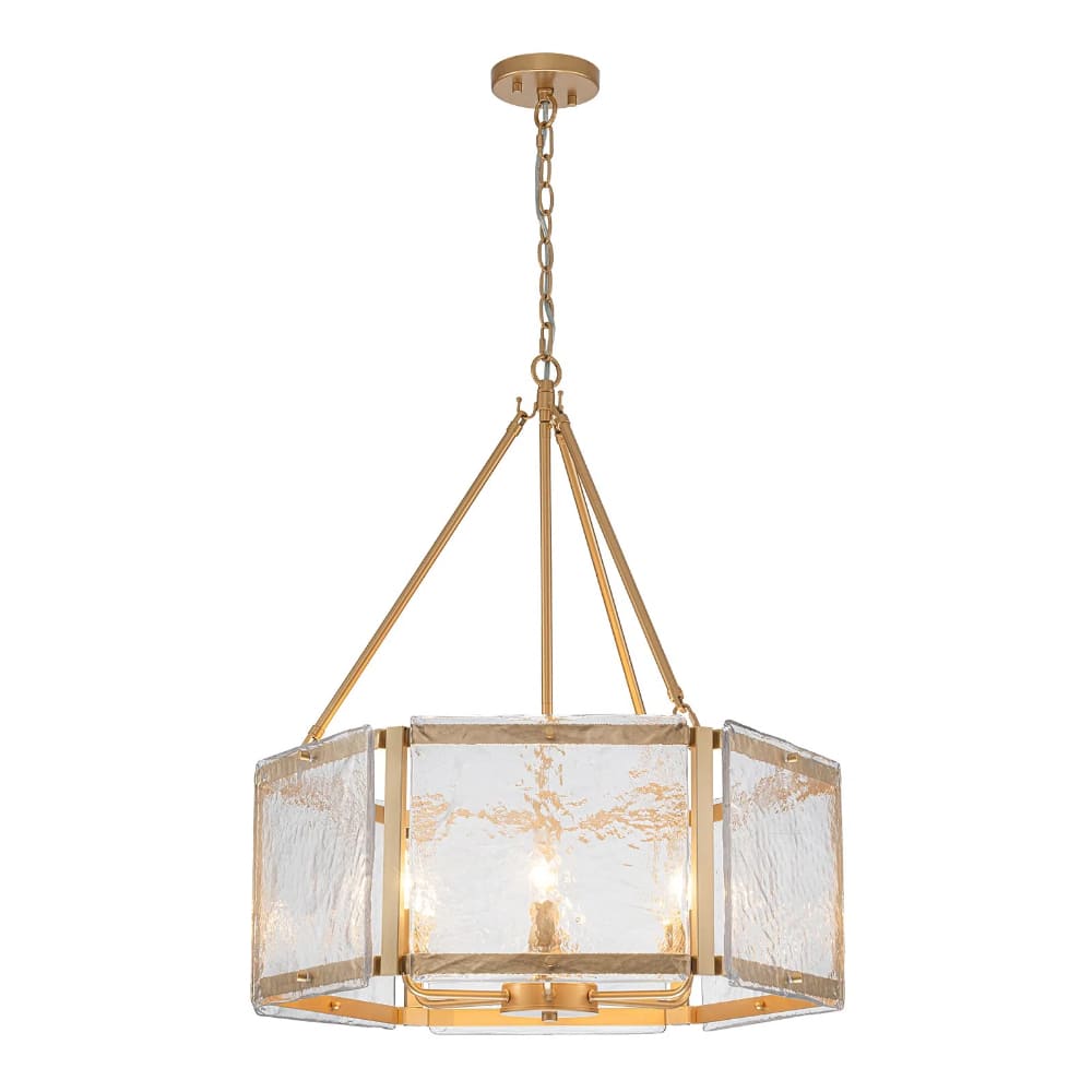Textured Water Ripple Drum Chandelier - 6-Light Glass Pendant Light