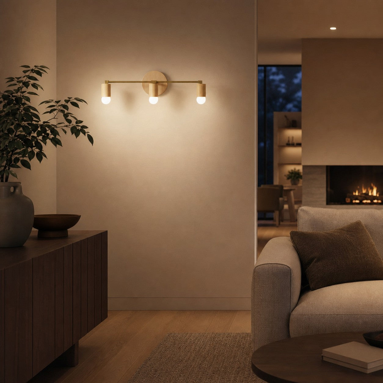 Mobilux Line Wood and Vanity Light - Bohemian Bathroom Lighting Fixture