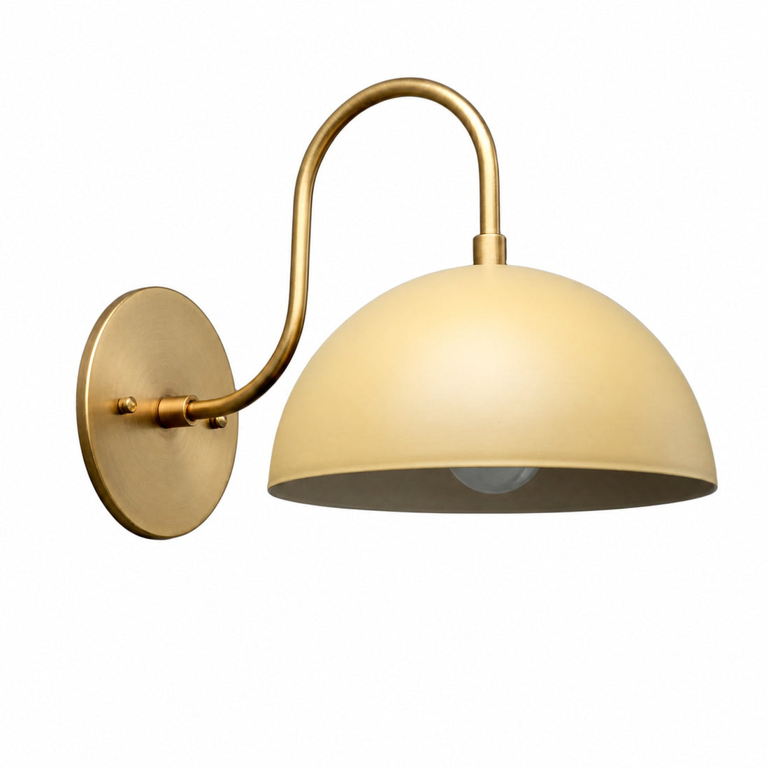 Curva Metal  Industrial Wall Sconce - Curved Brass Arm - Hammered Dome Light Fixture