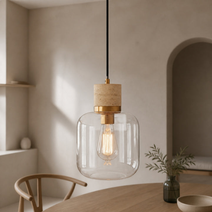 Korlisse Natural Stone and Glass Pendant Light – Stylish Lamp for Lounge or Living Room