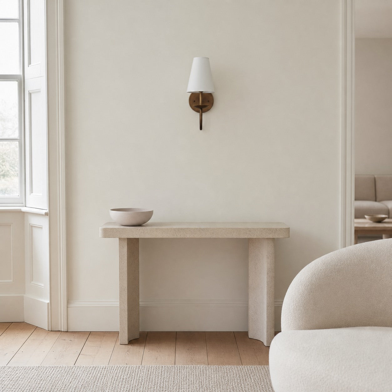 Curva Metal White Linen Sconce - Classic Brass Wall Light for Bedrooms