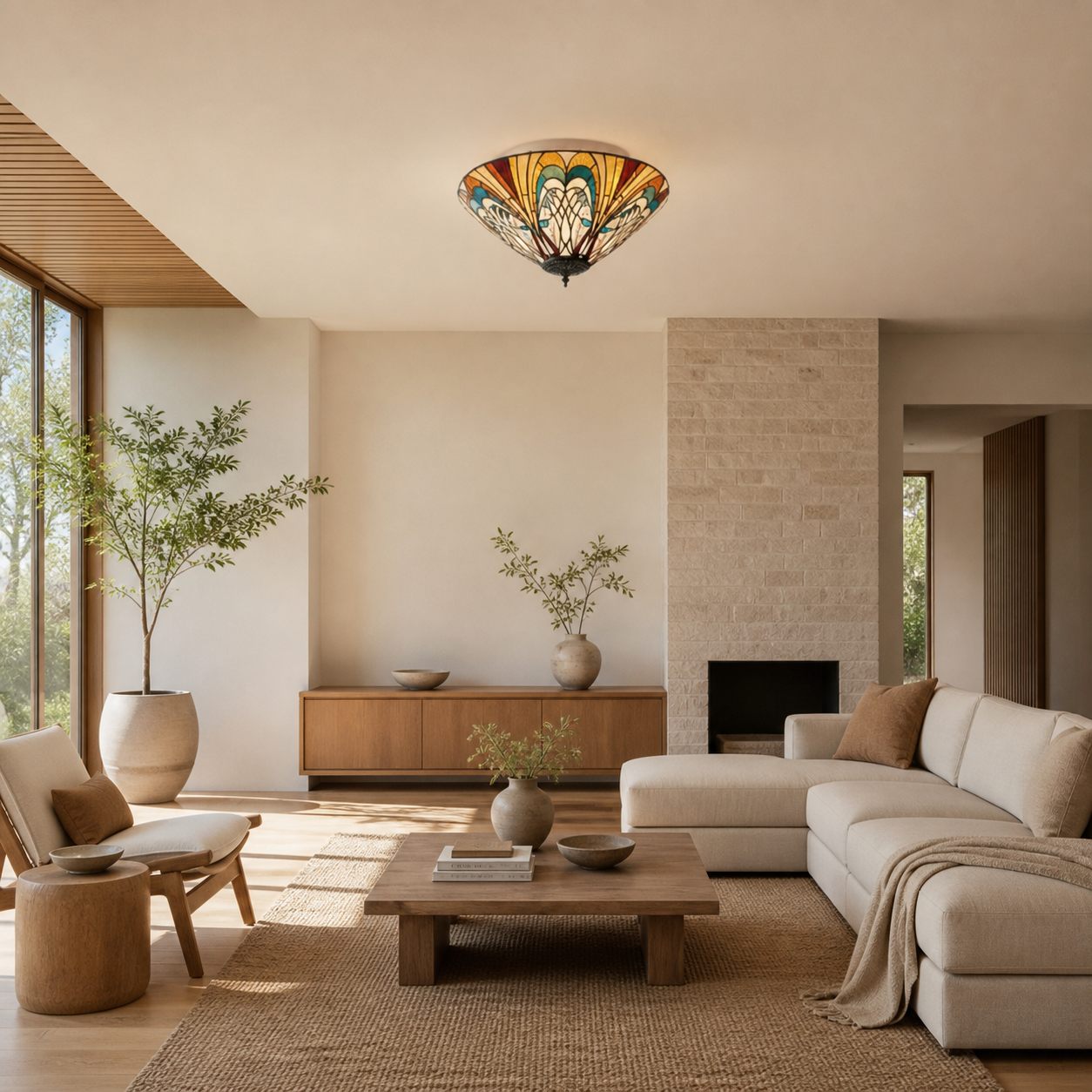 TF Hector Ceiling Light – Handcrafted Stained Glass Design Semi‑Flush or Pendant Fixture for Home