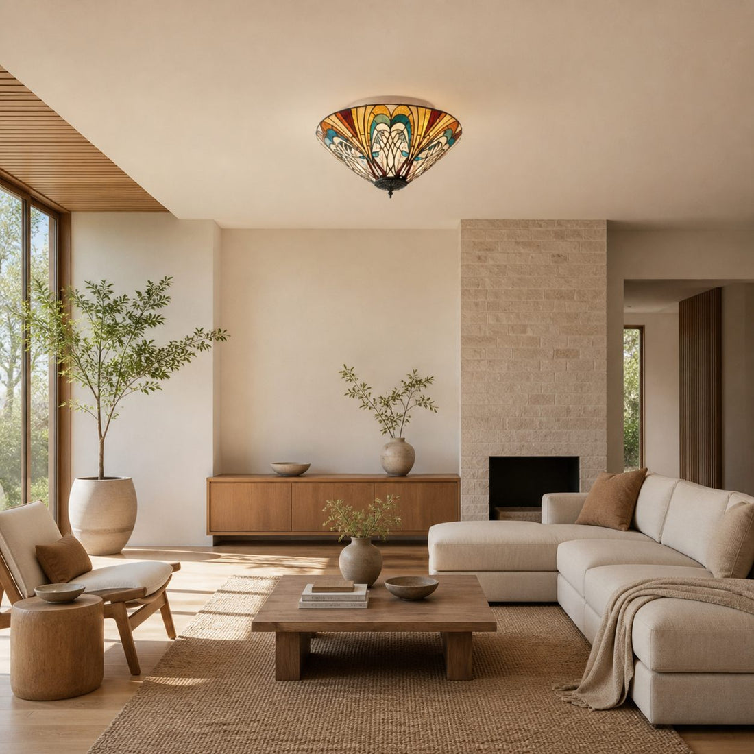 TF Hector Ceiling Light – Handcrafted Stained Glass Design Semi‑Flush or Pendant Fixture for Home