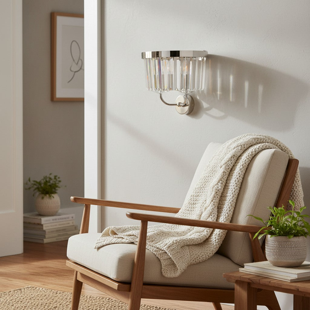 Beveline Faceted Clear Cut Glass Wall Light - Classic metal sconce for hallway and living room