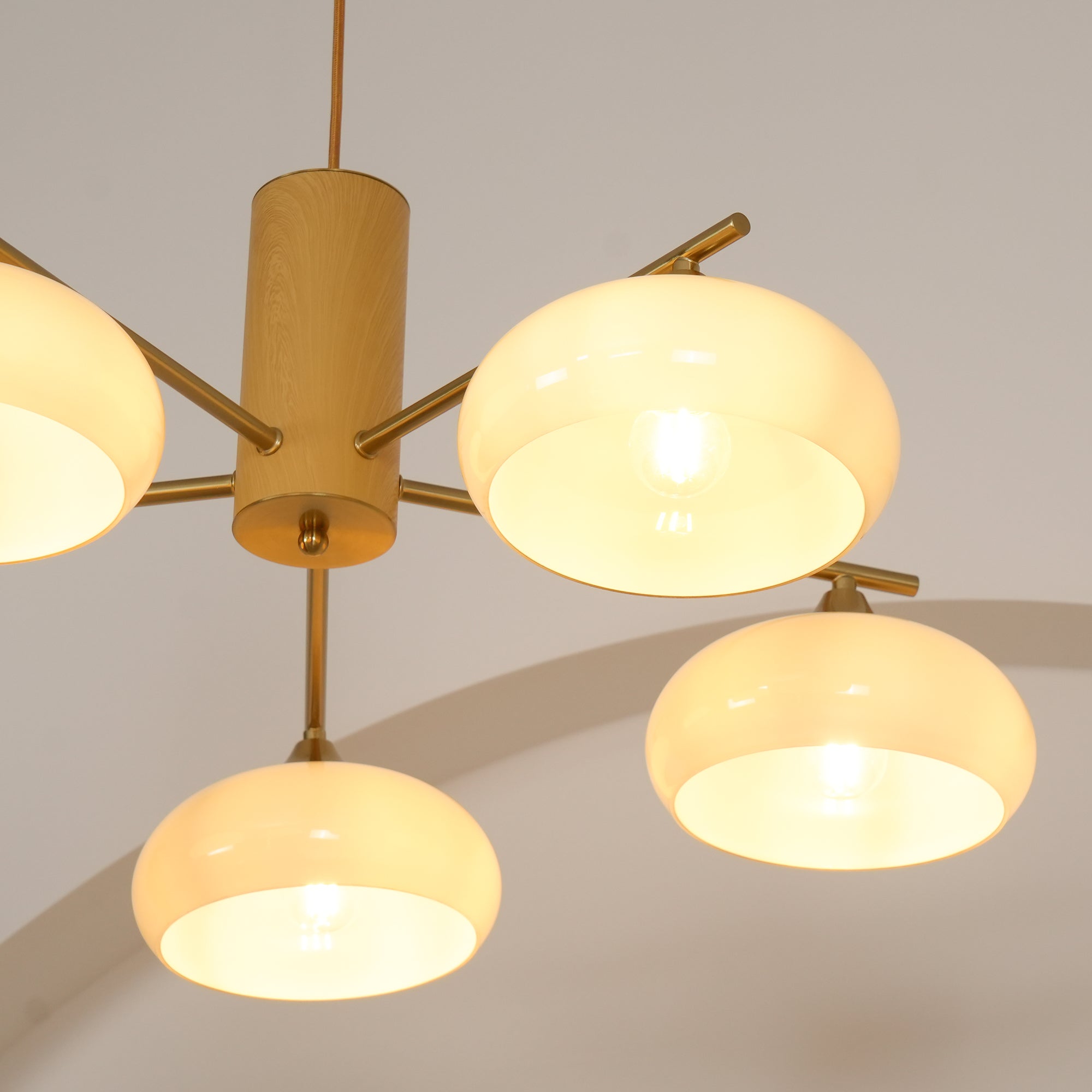 Bowl Shaped Multi - Head Chandelier With Wooden Decoration