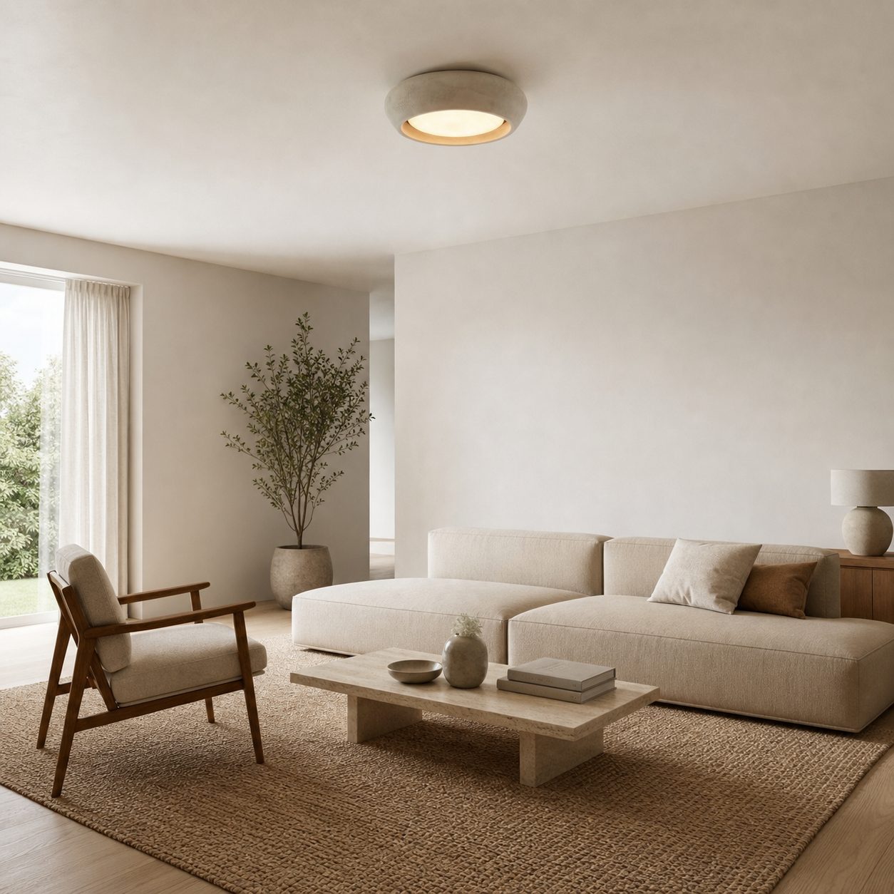 Monocem Minimalist Concrete Ceiling Fixture – Stylish Flush Mount Light for Living Room