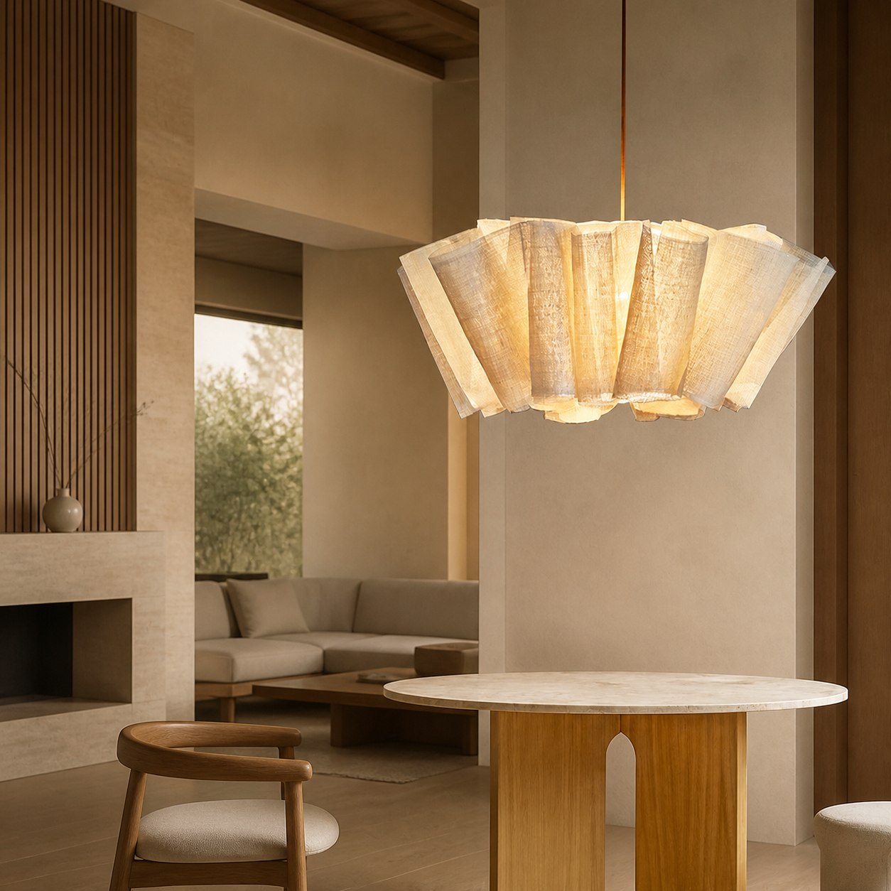 Nordic Linen Pleated  Fabric Pendant Light Lampshade