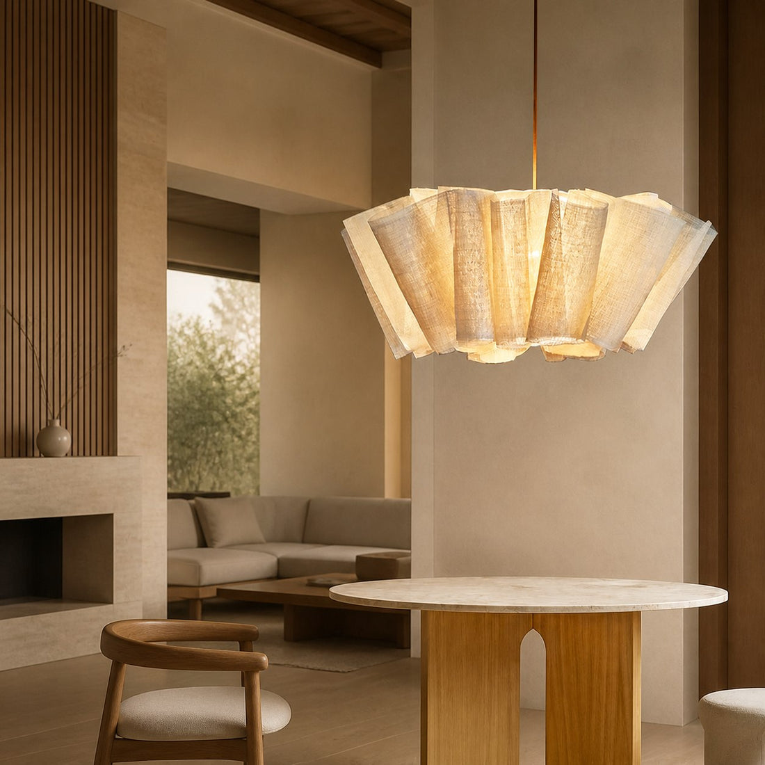 Nordic Linen Pleated  Fabric Pendant Light Lampshade
