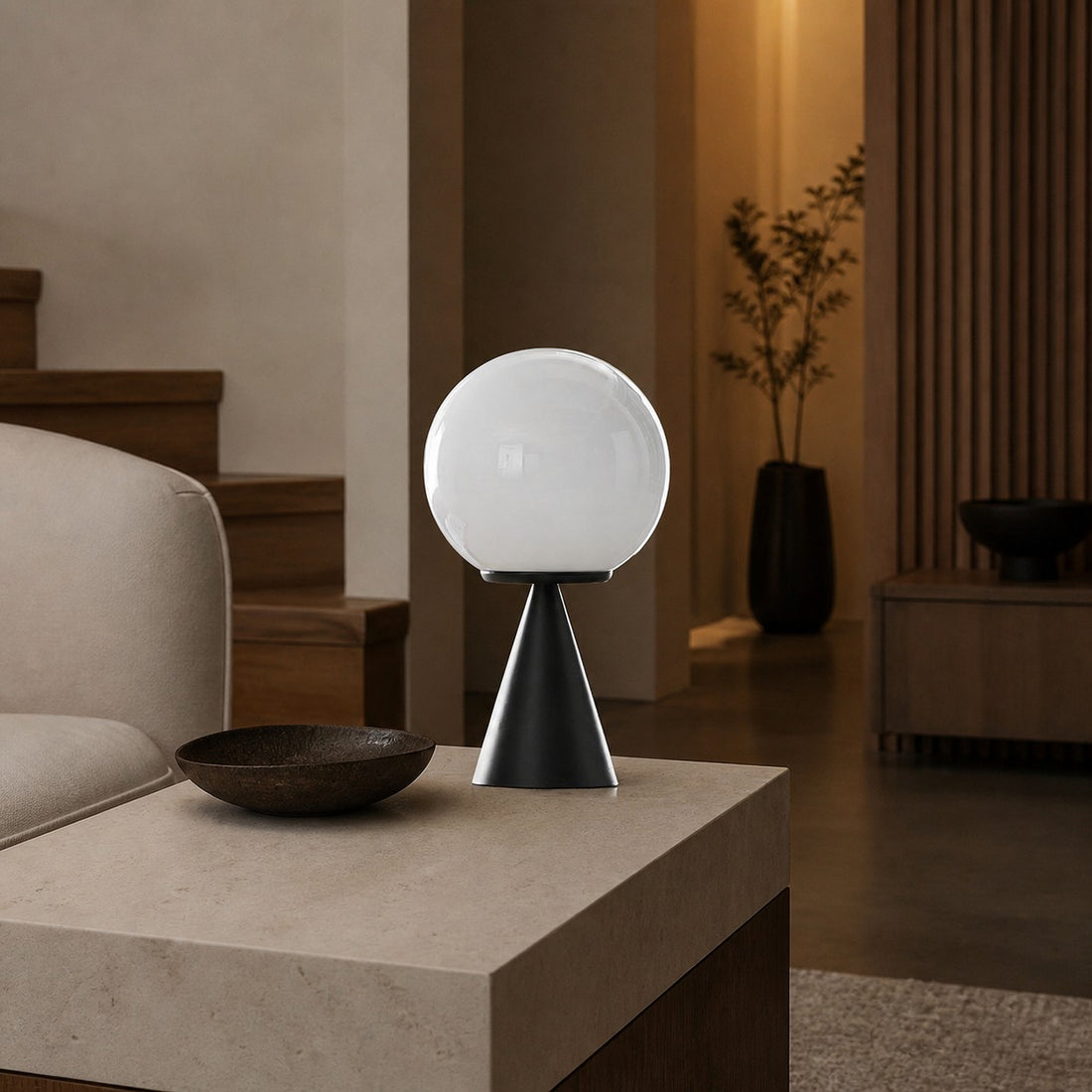 Ulvara Modern Table Lamp - Glass Globe and Tapered Base for Bedroom Glow