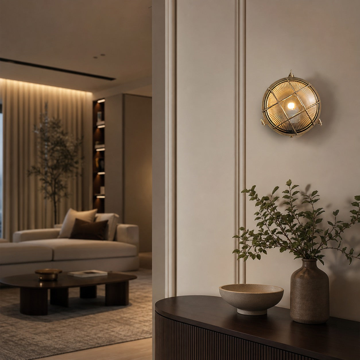 Ivoran Bulkhead Wall Sconce - Brass Caged Glass Vintage Industrial Light for Outdoor and Bathroom
