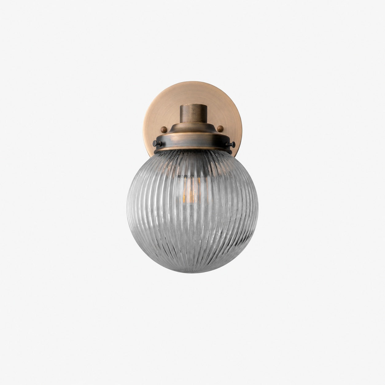 Glorica Glass Aged Brass Wall Sconce - Ribbed Glass Shade Industrial Style Lighting