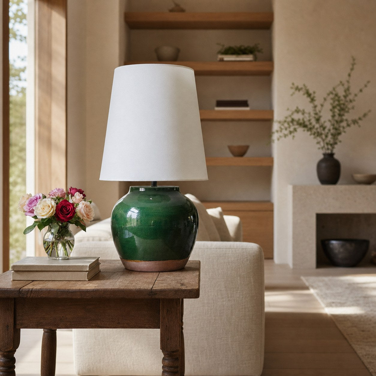 Ceruna Modern Ceramic Bedside Lamp with Linen Fabric Shade – Elegant Lighting for Bedroom and Living Room