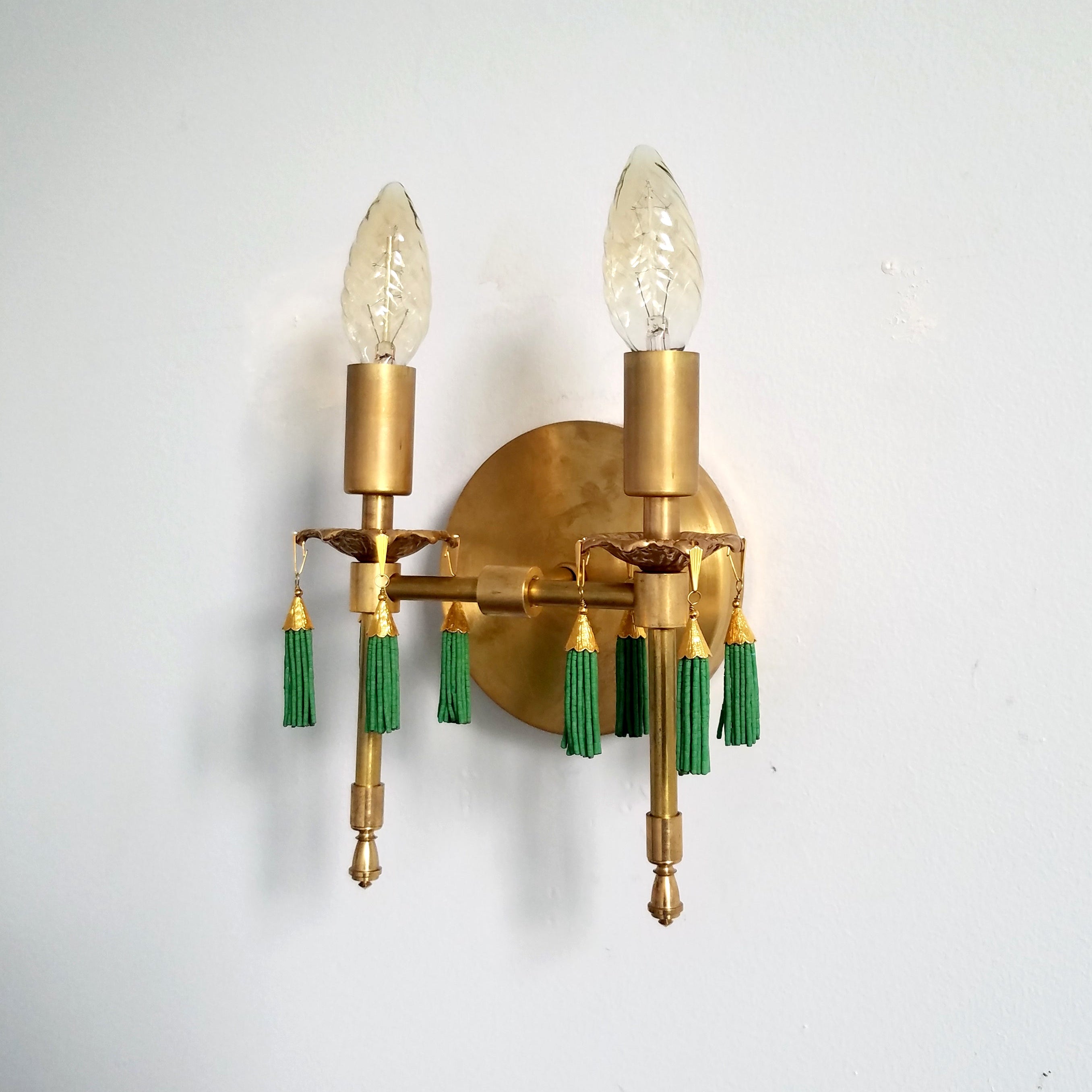 Antique Style Victorian Double Brass Wall Lamp - Sconce With Tassels