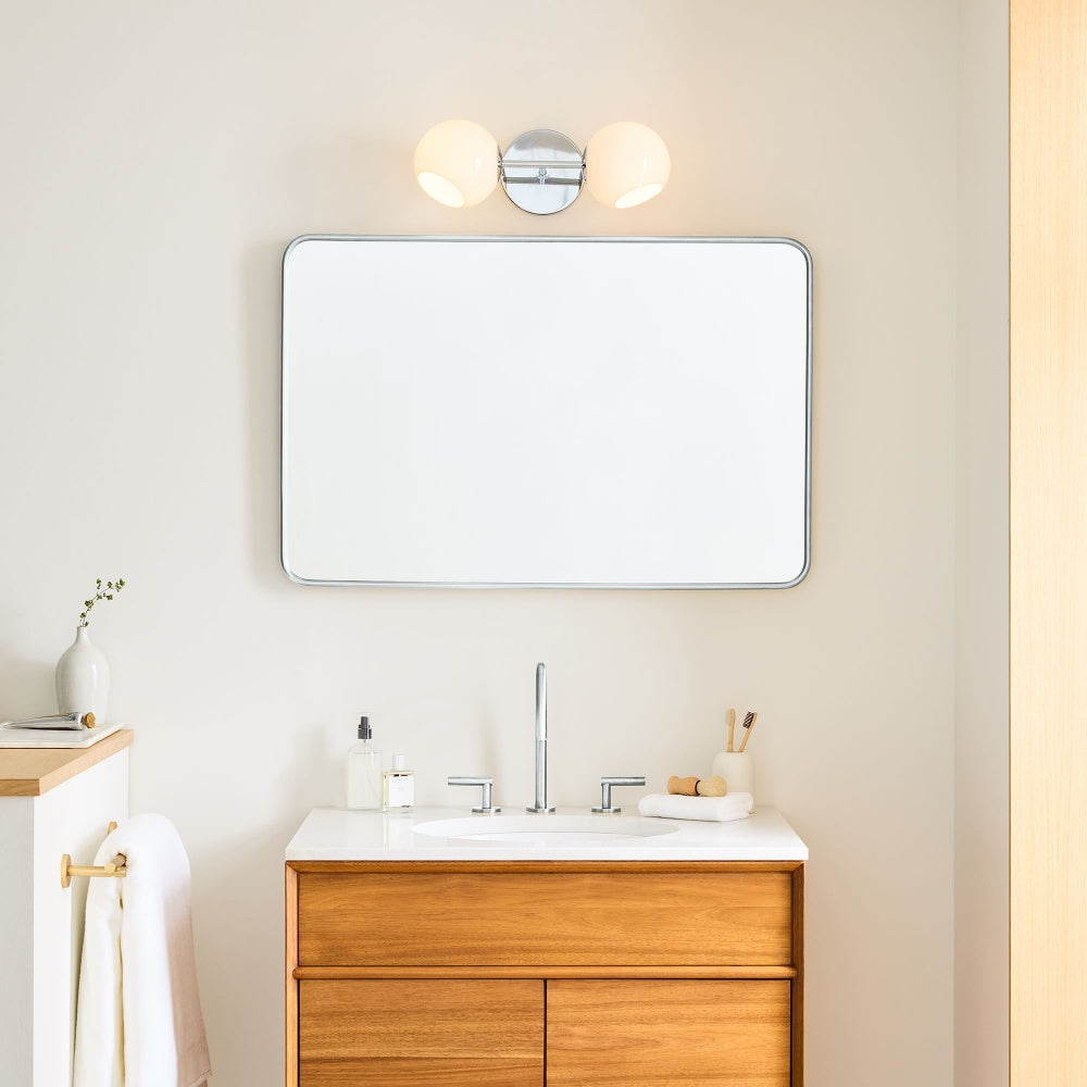 White Staggered Globe Glass Sconce - Double Head Vanity Wall Light