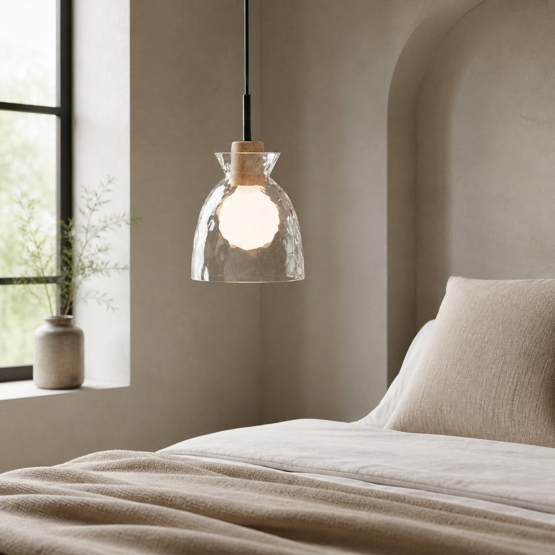 Quenora Ripple Pendant Light – Rippled Glass Shade Hanging Lamp for Dining or Kitchen U23