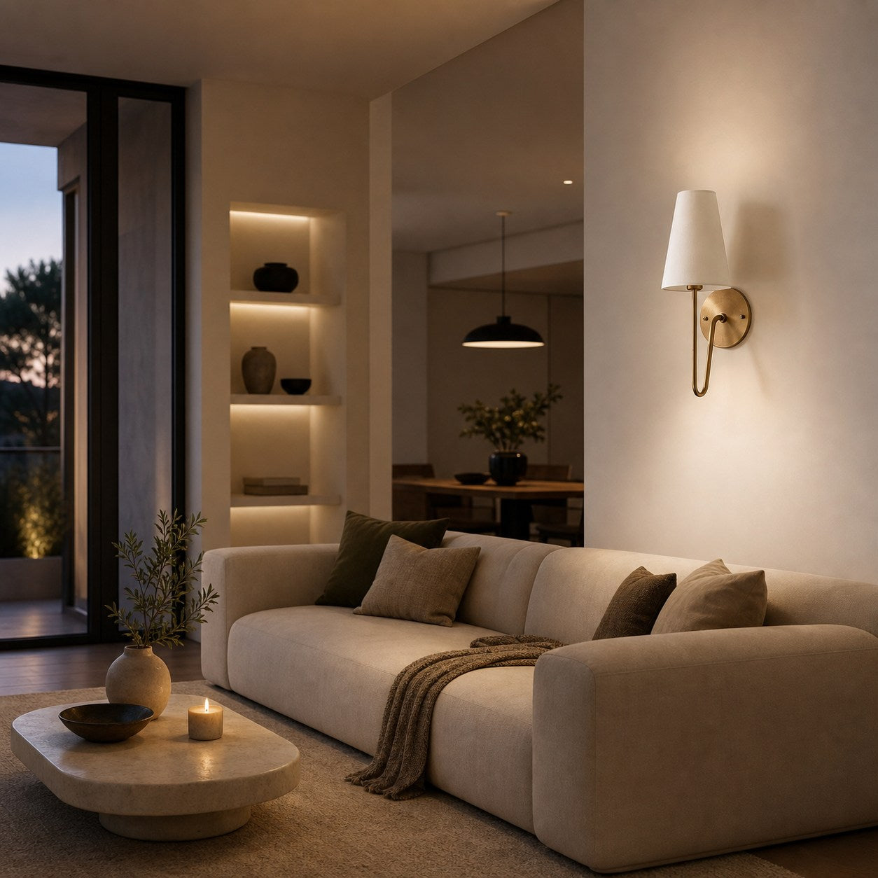 Organic Glass Scoop Wall Light – Minimalist Modern Decorative Ambient Sconce for Living Room