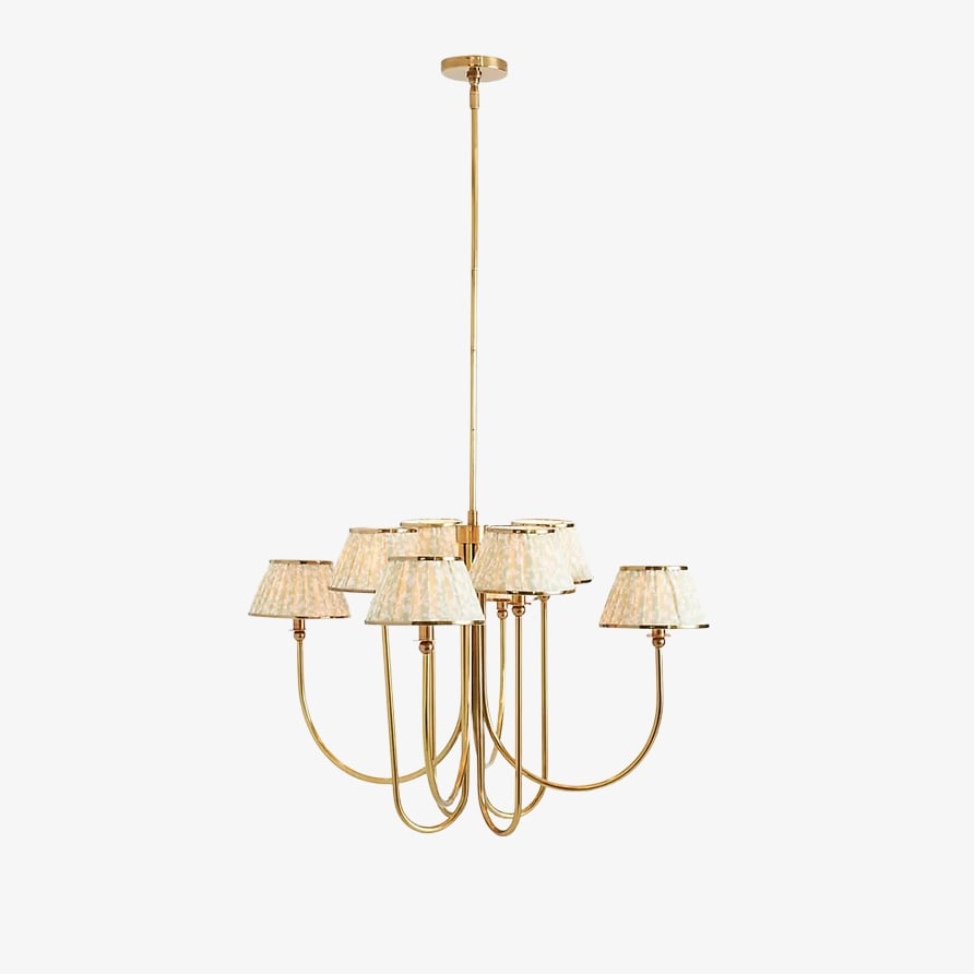 Ruchee Chandelier – Layered Fabric Shade Brass Ceiling Light for Dining or Living Spaces