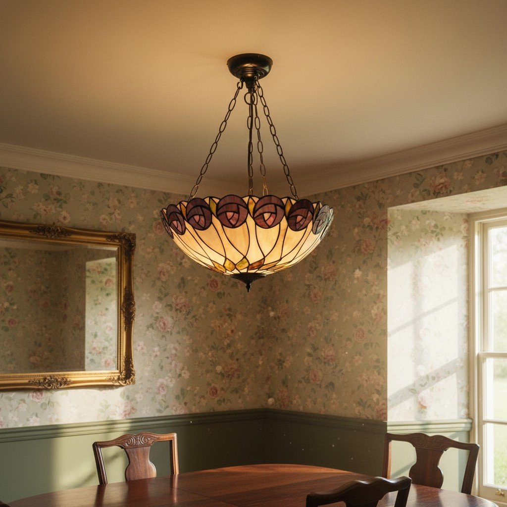 TF Hutchinson Tiffany Pendant Light - Inverted Art Glass Adjustable Pendant Light for Home