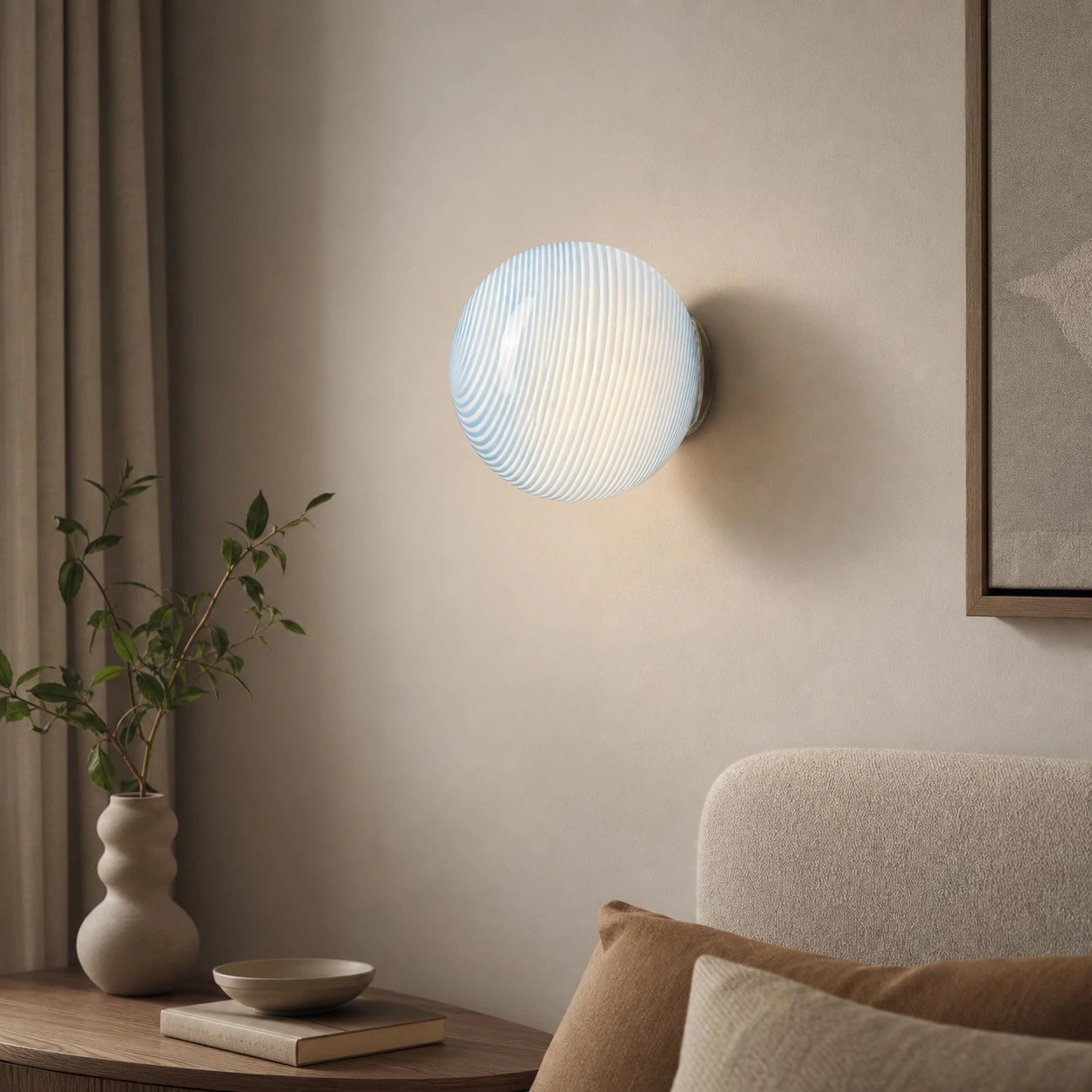 Blue Stripe Luma wall sconce in an interior
