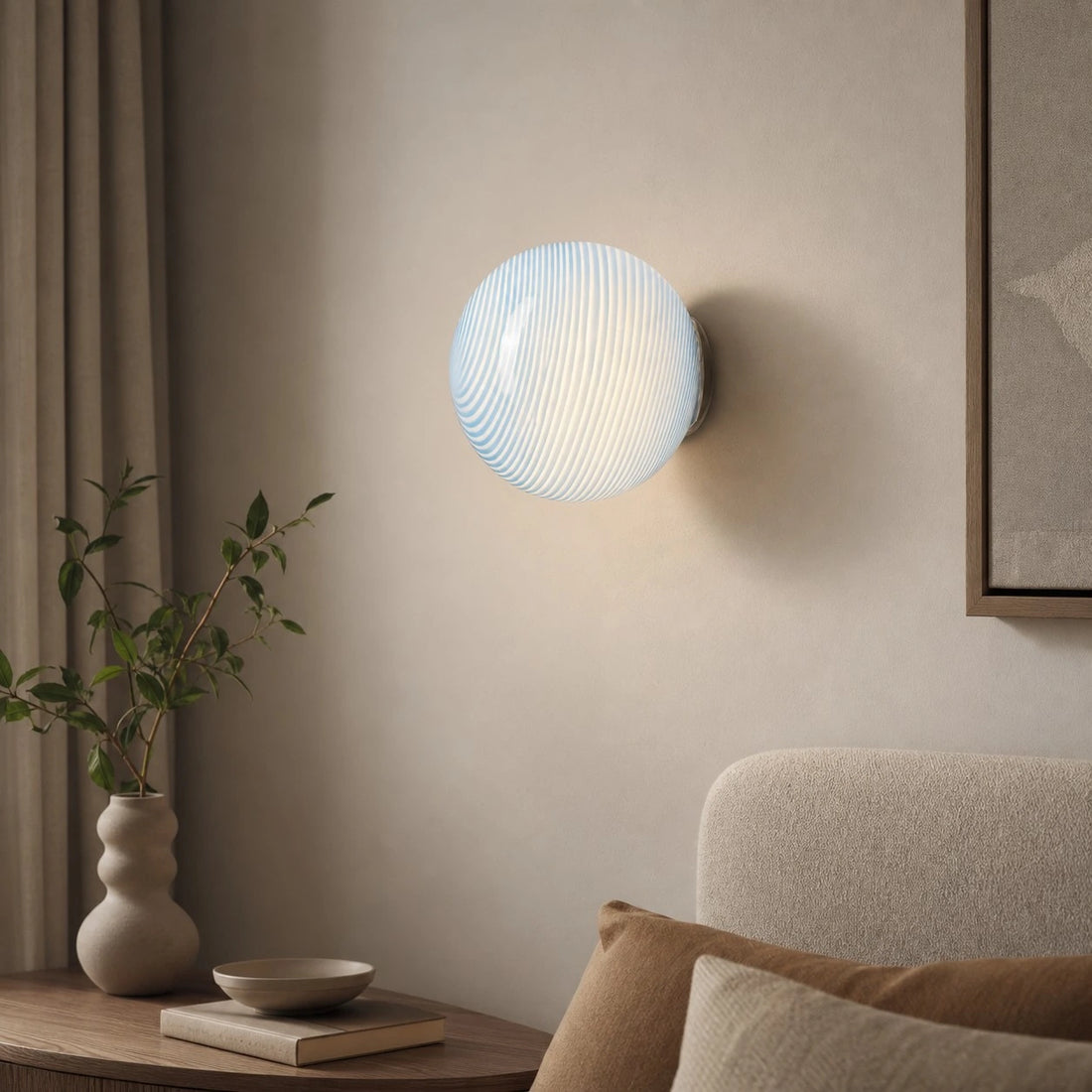 Blue Stripe Luma wall sconce in an interior