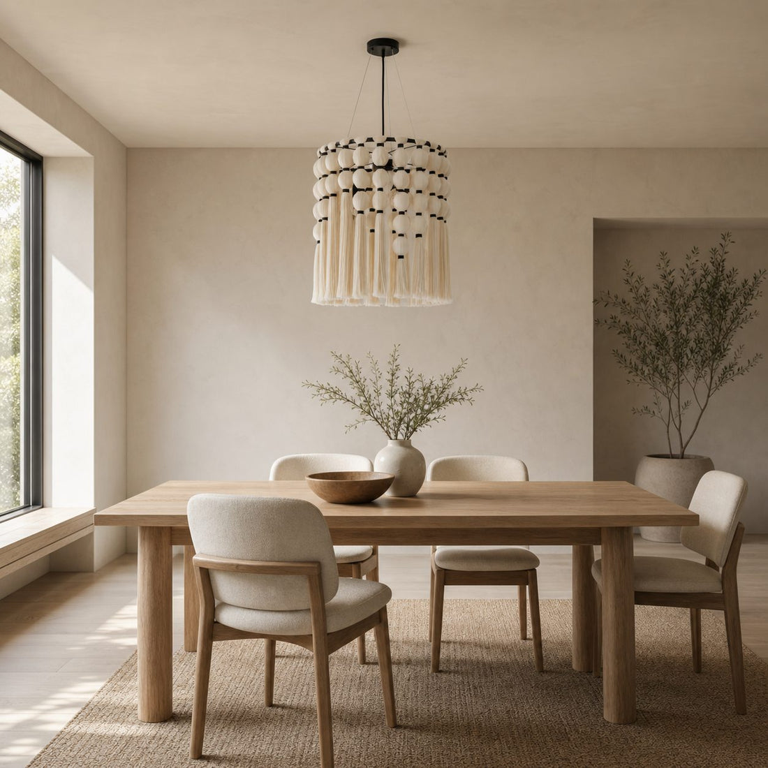 Modulune Modern Elegant Handmade Chandelier with White Cotton Fringe for Living Room