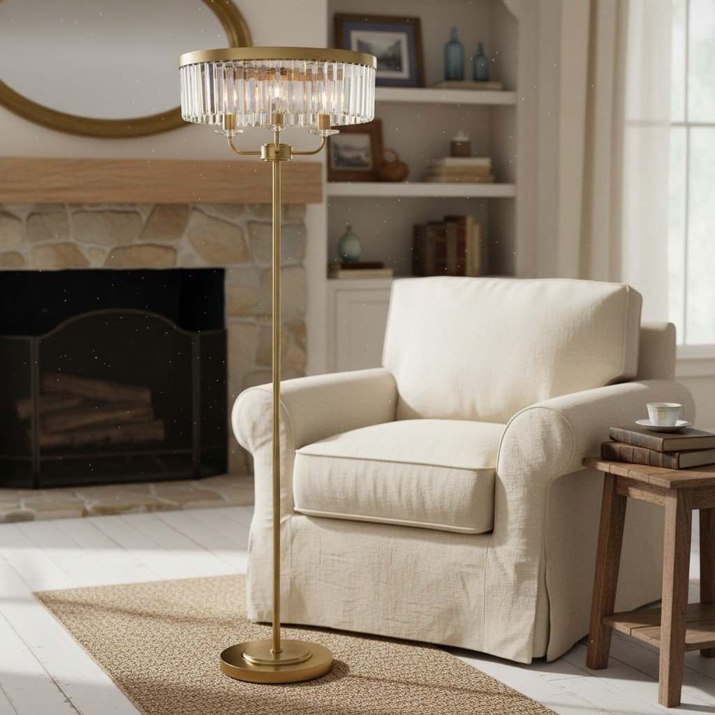 Beveline 3 Light Round Floor Lamp - Faceted Cut Glass Shades Classic Metal Finish For Living Rooms