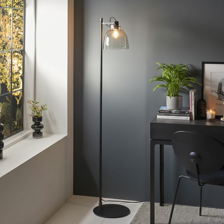 Readium Industrial Floor Lamp - Adjustable Glass Head Metal Base for Living Room and Bedroom
