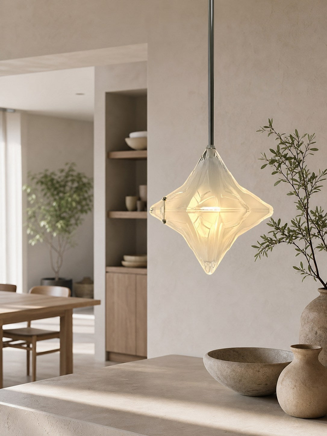 Art Deco Astris Elara Star Pendant Light – Frosted Glass Pendant with Geometric Style