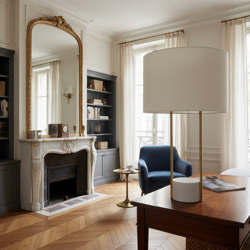 Luma Minimalist Industrial Table Lamp and Floor Lamp - Metal Frame with Soft Fabric Shade for Home and Office