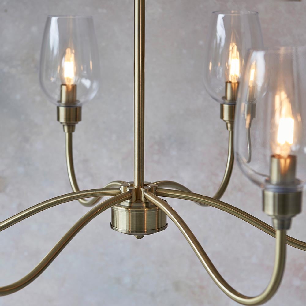 Clarione Art Deco 6-Light Linear Chandelier with Blown Glass Shades for Kitchen