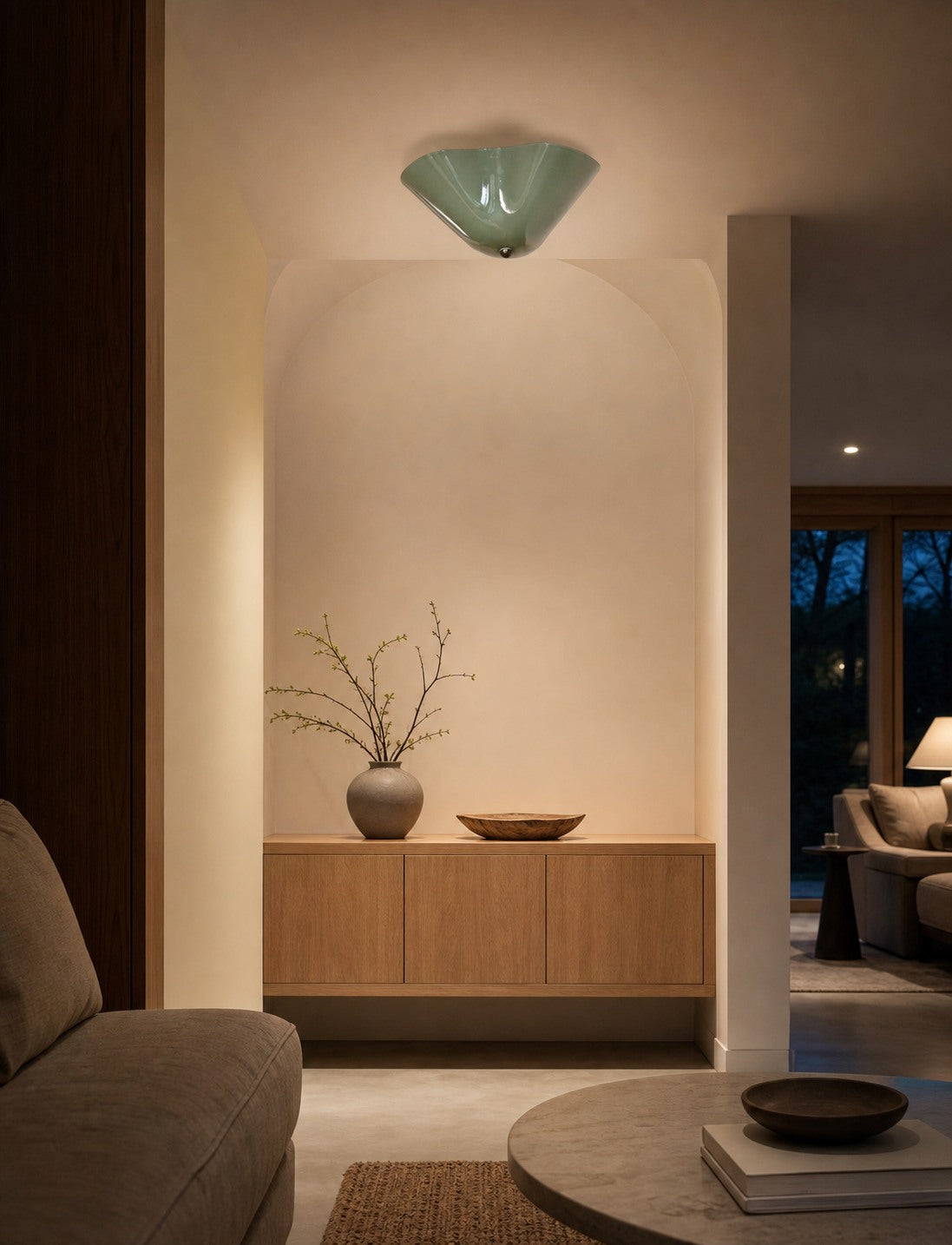 Bellina Glass Flush Mount Ceiling Light - Brass Accent Modern Fixture