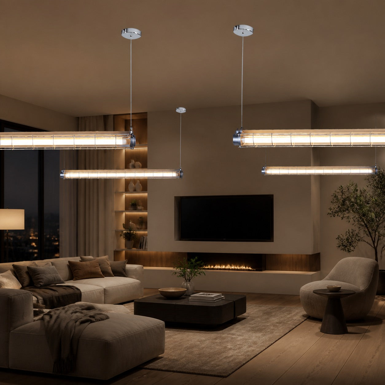 Modern Acrylic Linear LED Chandelier in Black or Silver