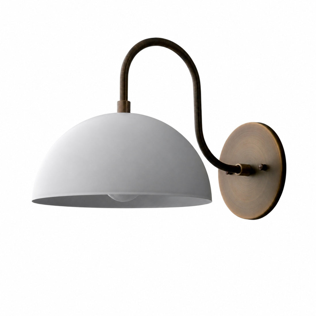 Curva Metal  Industrial Wall Sconce - Curved Brass Arm - Hammered Dome Light Fixture