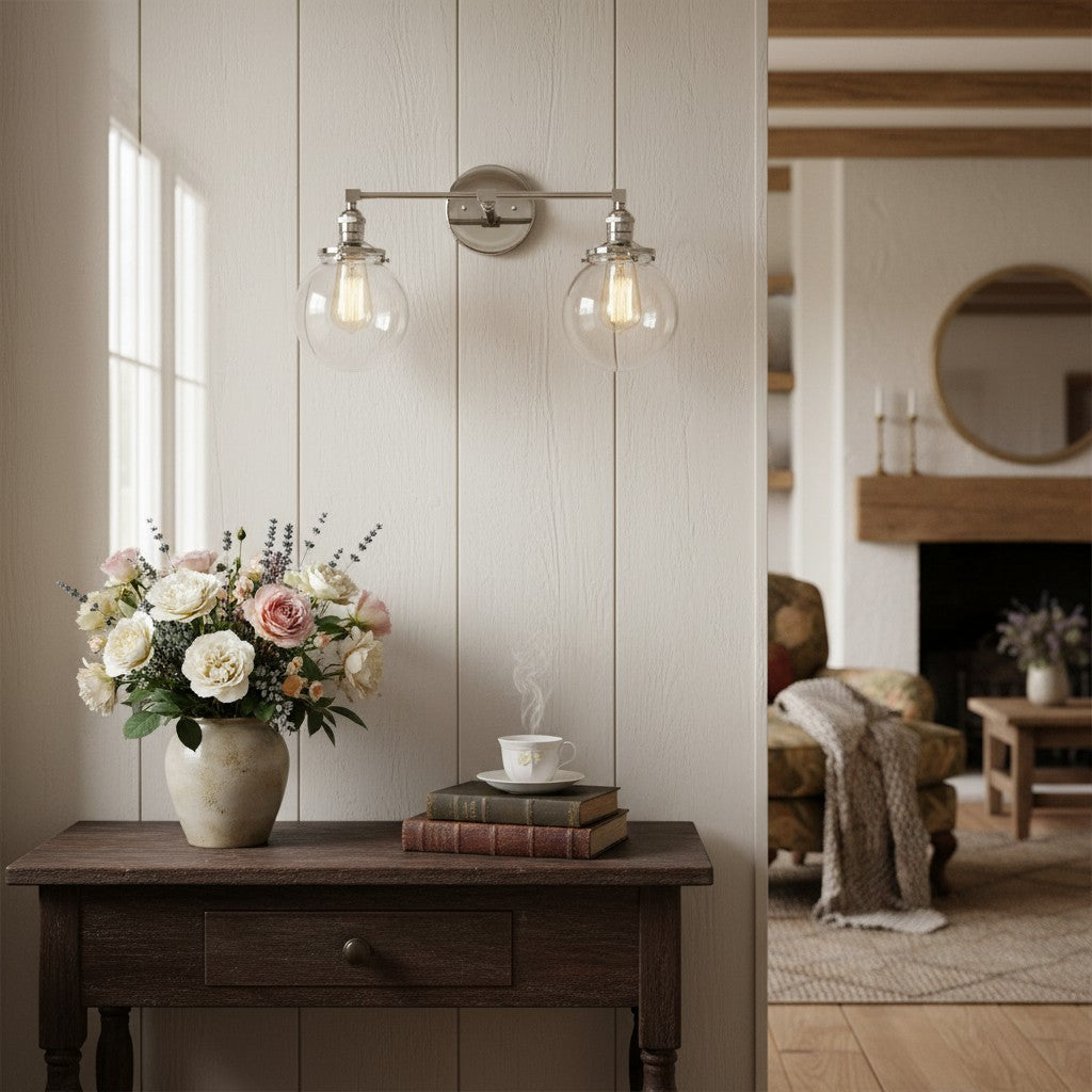 Lumio Globe Glass Globe Vanity Light - Modern Two Light Bathroom Sconce