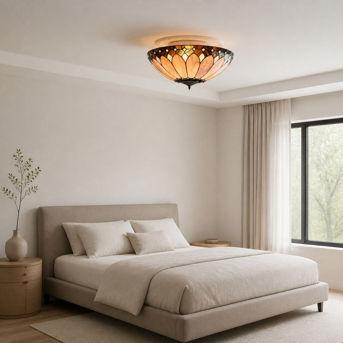 TF Brooklyn Tiffany Glass Flush Mount Ceiling Light - Art Deco Design for Hallway or Living Room