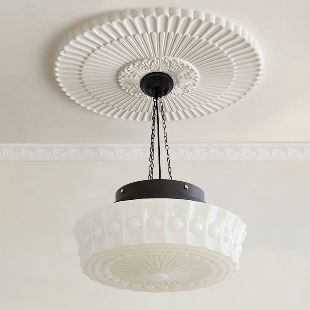 Vintage Cream Glass Cylinder Shade Chandelier with Iron