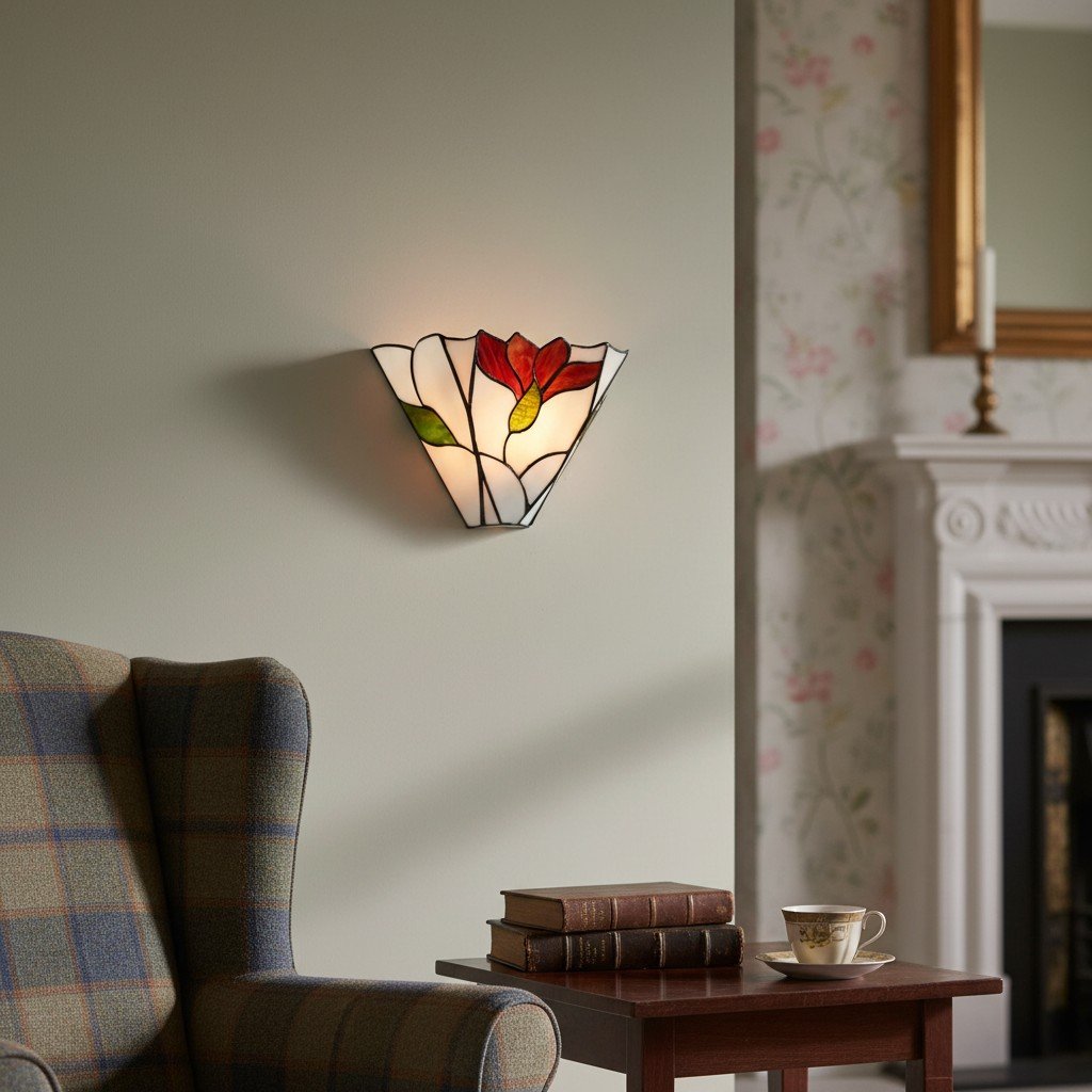 TF Botanica Stained Glass Floral Design Wall Light - Sconce For Hallway And Bedroom