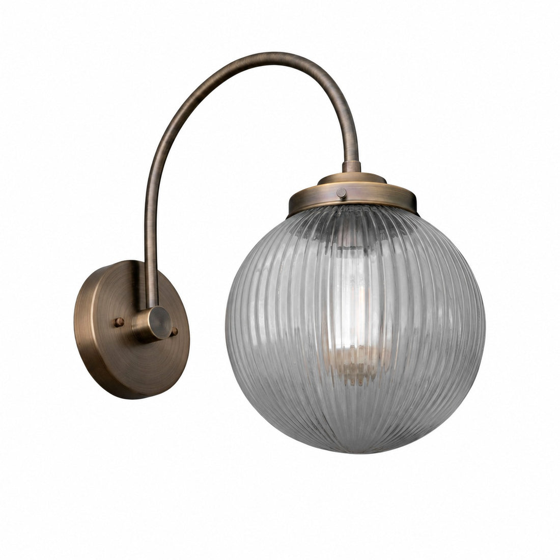 Glorica Glass Aged Brass Wall Sconce - Ribbed Glass Shade Industrial Style Lighting