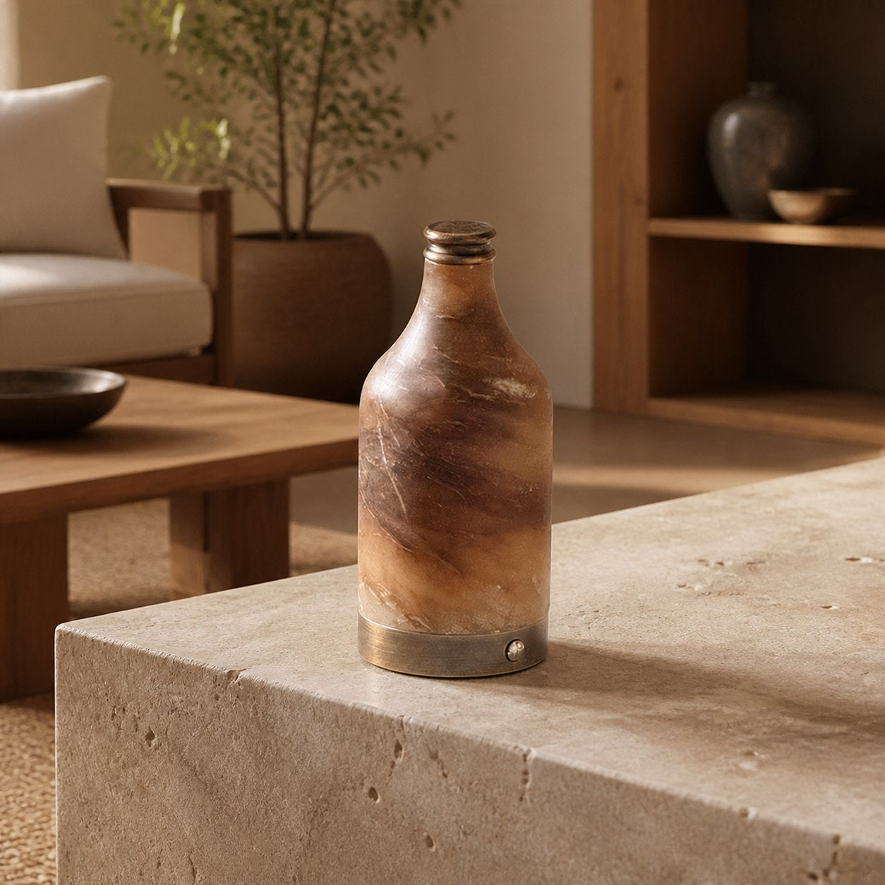 Wine Bottle Alabaster Table Lamp (Built-in Battery)