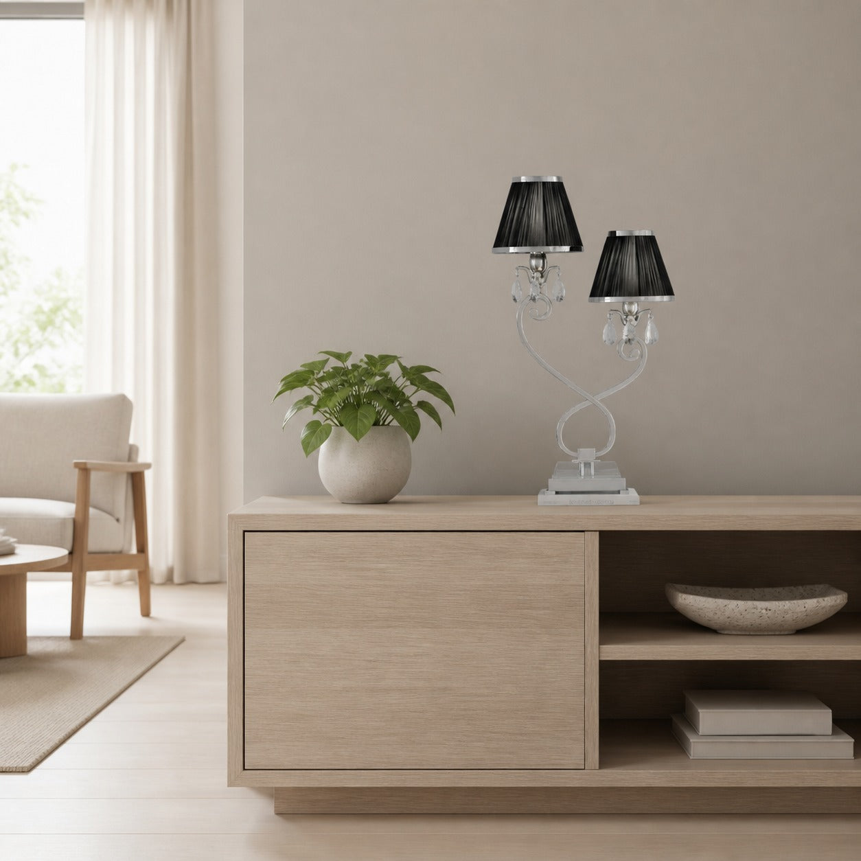Talonis Double Table Lamp – Dual Shades and Metal Base for Bedroom and Living Room